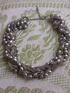 MACY'S Silver Braided Pearl-Accent Necklace - Women Jewelry